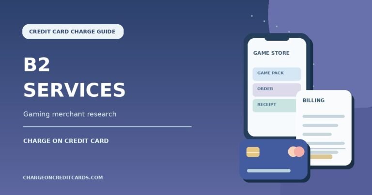 Credit card billing illustration showing a digital game order, payment receipt, and card for a B2 Services charge.
