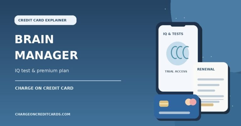 What is BrainManager Charge on Credit Card? 10 Illustration of a BrainManager test and premium renewal screen with a payment card.