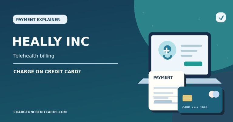 Illustration of a telehealth appointment and card transaction showing how to verify a Heally Inc credit card charge.