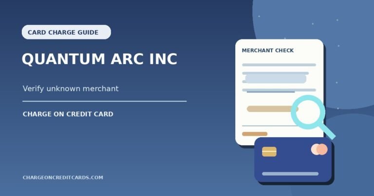 Illustration of a magnifying glass inspecting an unverified Quantum Arc Inc card statement merchant.
