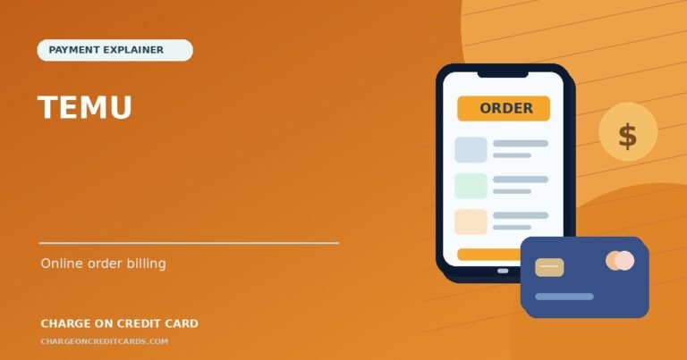 Illustration of an online Temu shopping order and a credit card payment statement.