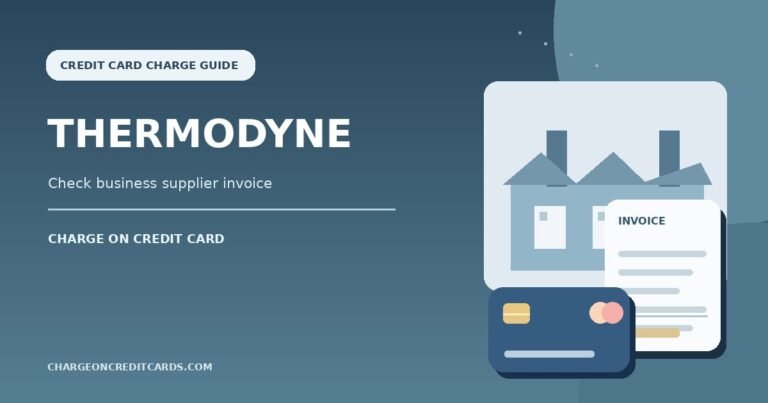 Industrial supplier billing illustration with factory equipment, invoice, and a payment card for an unverified Thermodyne charge.