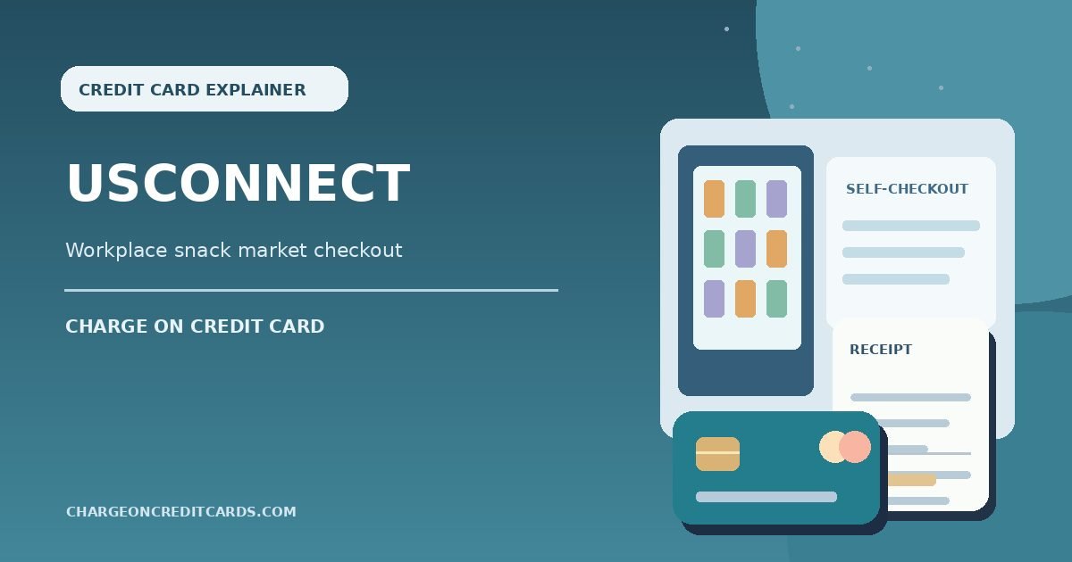 Illustration of a workplace micro-market vending area and credit card billing receipt for a USConnect charge.