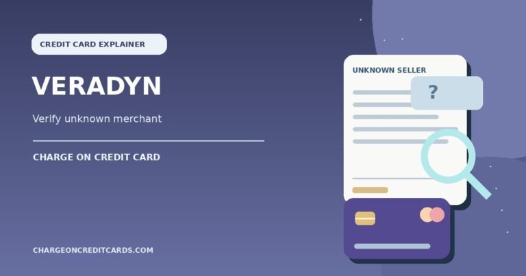 What is Veradyn Charge on Credit Card? 3 Illustration of a credit card statement, question mark and magnifying glass explaining an unverified Veradyn charge.