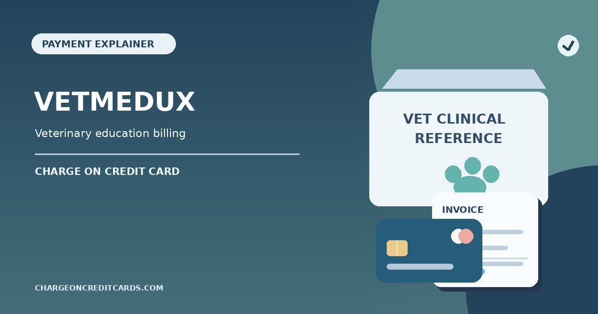 Illustration of veterinary education resources, a laptop and a credit card statement for a VetMedUX charge.