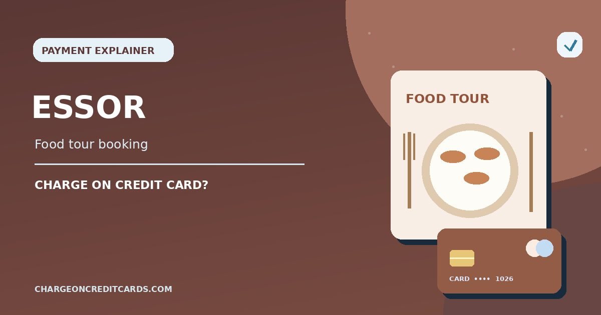 Illustration of a food tour booking confirmation, travel map and credit card for an Essor charge.