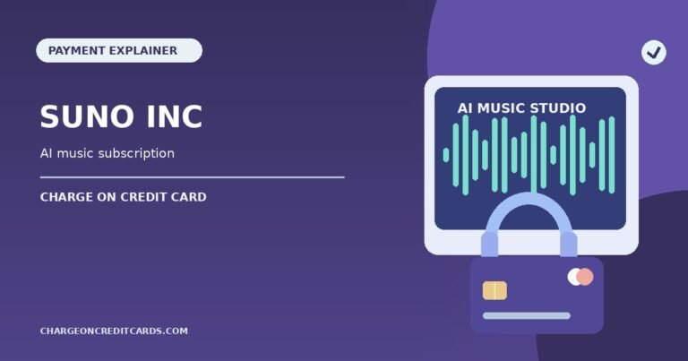 What is Suno Inc Charge on Credit Card? 4 Illustration of an AI music platform subscription billing screen and a credit card for a Suno Inc charge.
