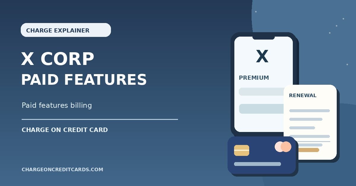Illustration of an X subscription screen and card renewal payment for X Corp Paid Features.