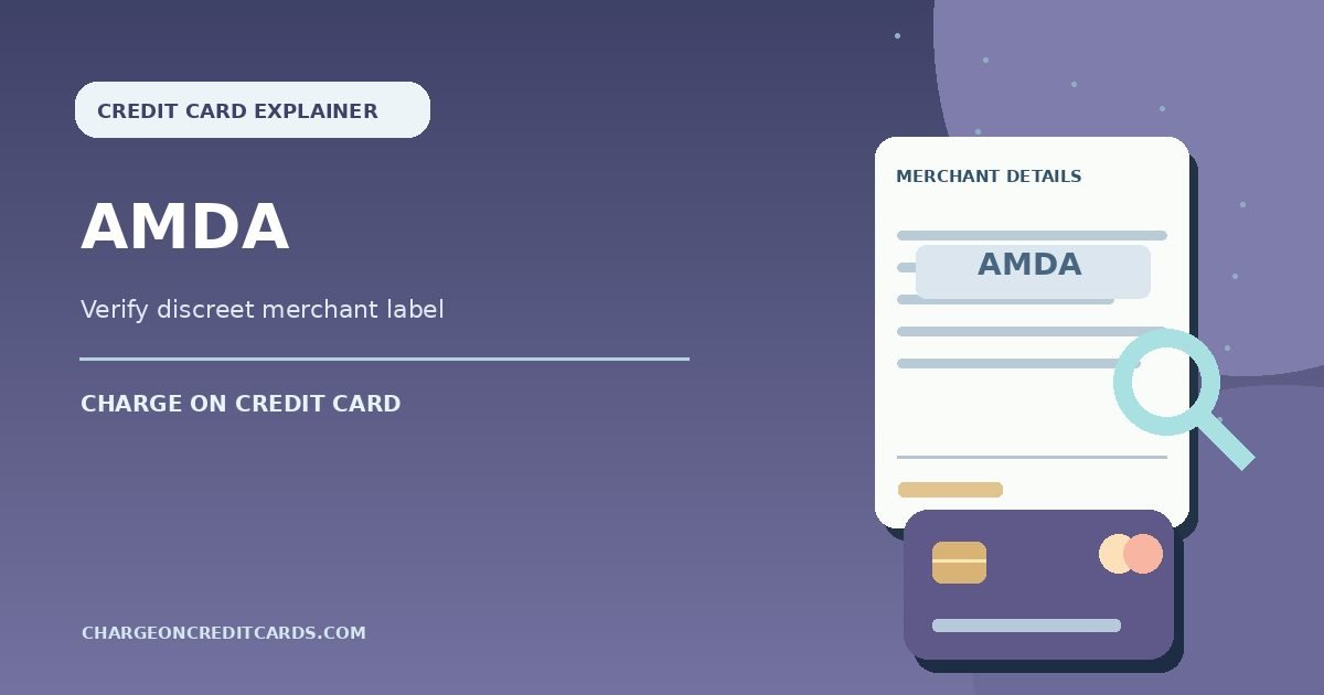 Illustration of a neutral AMDA merchant statement, magnifying glass, and credit card emphasizing identity verification.