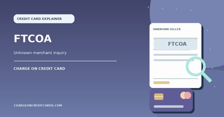 What is FTCOA Charge on Credit Card? 7 Illustration of a credit card statement showing an unverified FTCOA charge and magnifying glass.