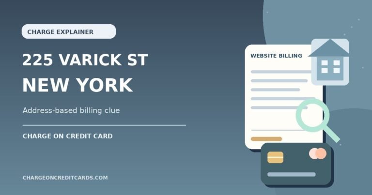 What is 225 Varick St New York Charge on Credit Card? 4 Illustration of a website invoice and New York office building for a 225 Varick St New York charge.