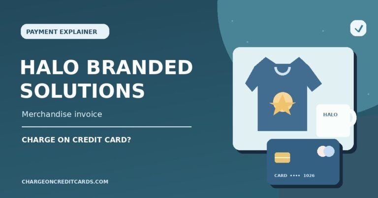 Illustration of custom promotional merchandise, purchase invoice and credit card for a HALO Branded Solutions charge.