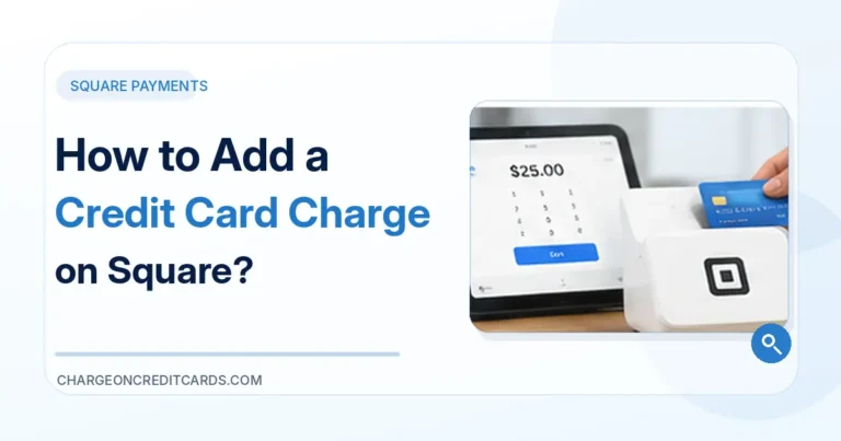 Square credit card charge illustration with card reader and point of sale checkout