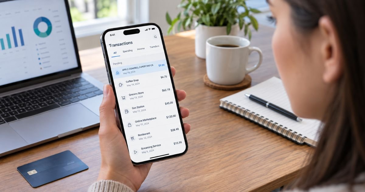 Apple Cupertino charge on credit card statement displayed on a smartphone while a person reviews an unfamiliar Apple payment.