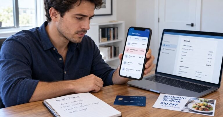 What is IncentRev LLC Charge on Credit Card Statement? 6 IncentRev LLC charge on credit card statement displayed on a smartphone while a cardholder checks a discount voucher purchase.