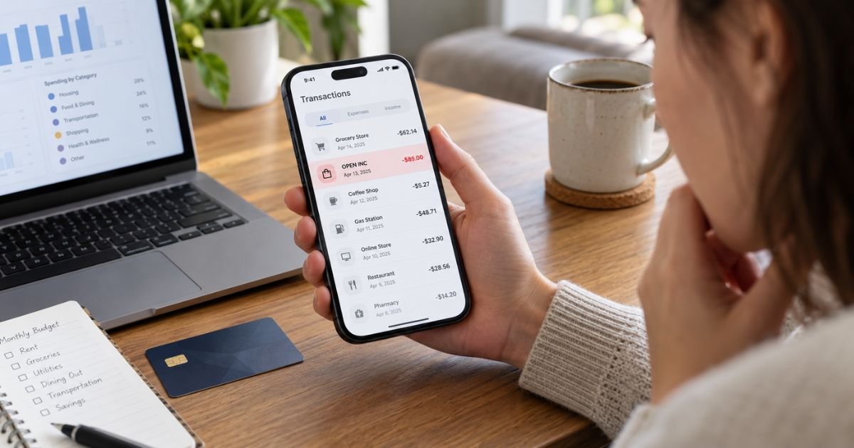 OPEN INC charge on credit card statement displayed on a smartphone while a cardholder reviews an unfamiliar subscription payment.