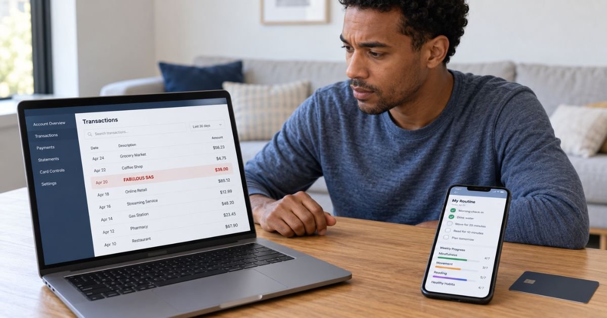 Person checking a Fabulous SAS charge on a credit card statement.