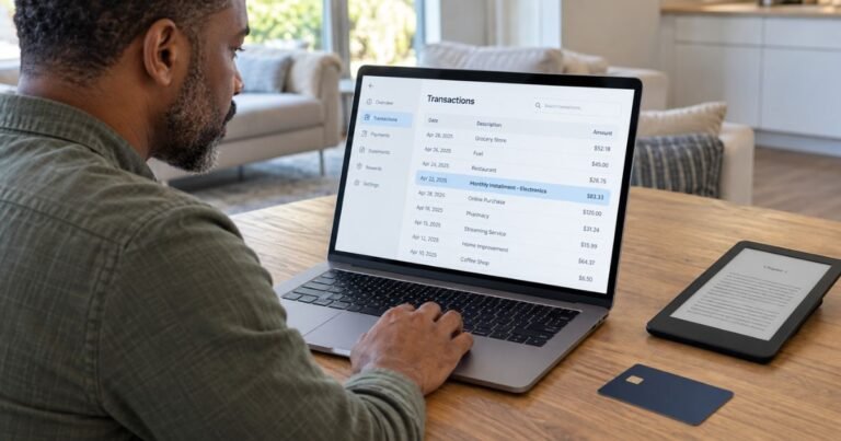 Person checking a Kindle Installments charge on a credit card statement.