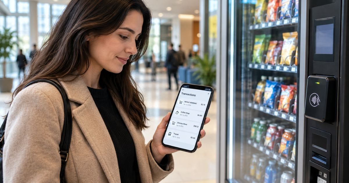 Person checking a Nayax Vending charge on a credit card statement.