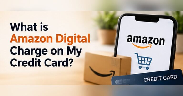 Smartphone showing Amazon beside a credit card, illustrating an Amazon Digital charge