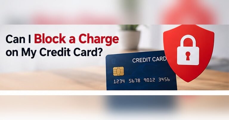 Credit card beside a red lock shield illustrating how to block a card charge
