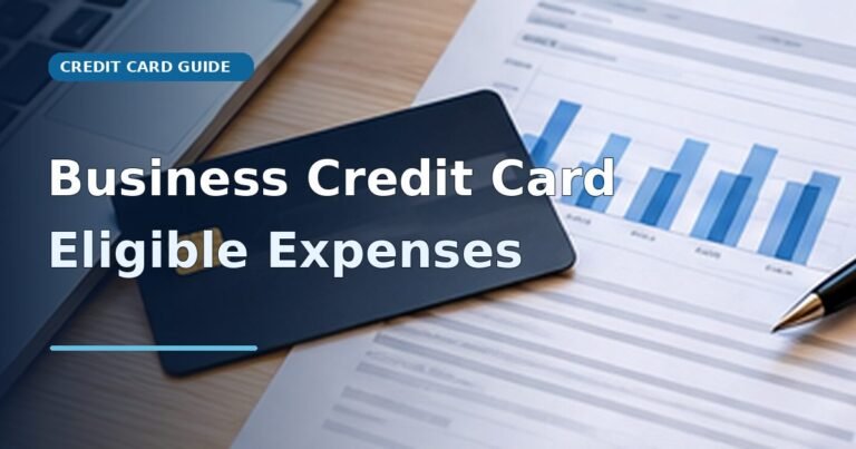 Business credit card resting on business expense records and calculator