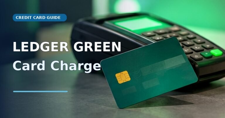 Green credit card near payment terminal showing an unfamiliar merchant charge