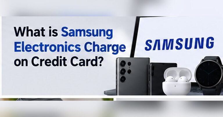 Samsung electronic devices alongside a credit card, illustrating a Samsung charge