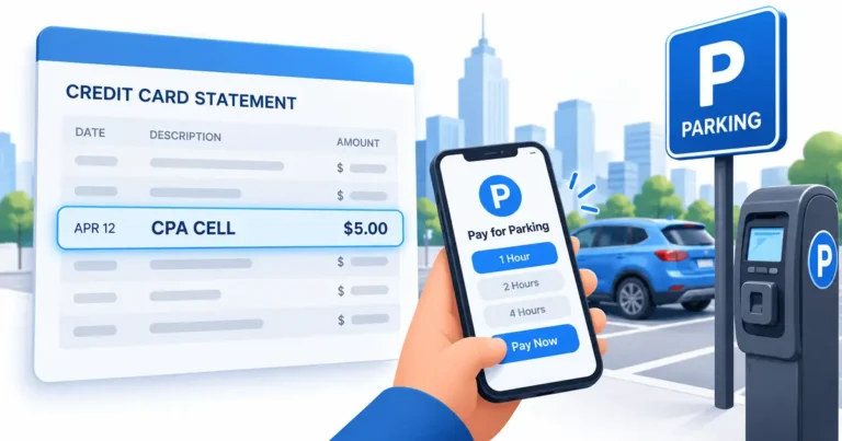 CPA Cell card charge with a mobile parking payment in a parking lot