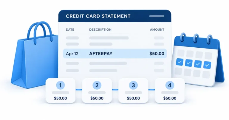 Afterpay credit card statement charge with four scheduled installments