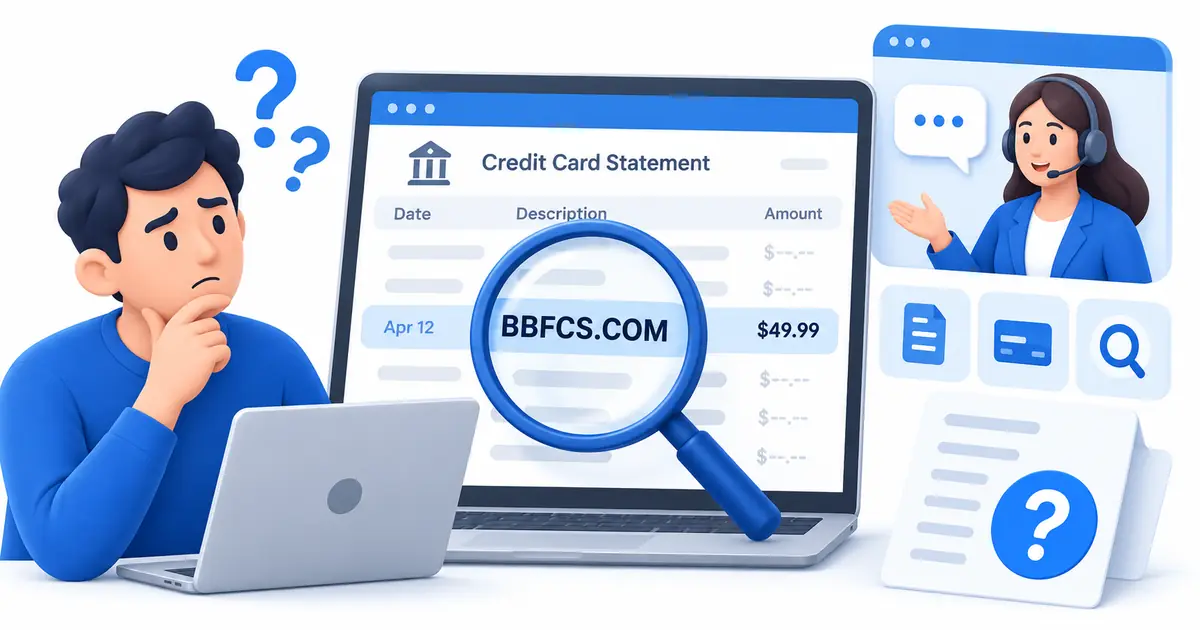 What is BBFCS.com Charge on Credit Card? 1 BBFCS.com charge highlighted on a card statement for merchant verification
