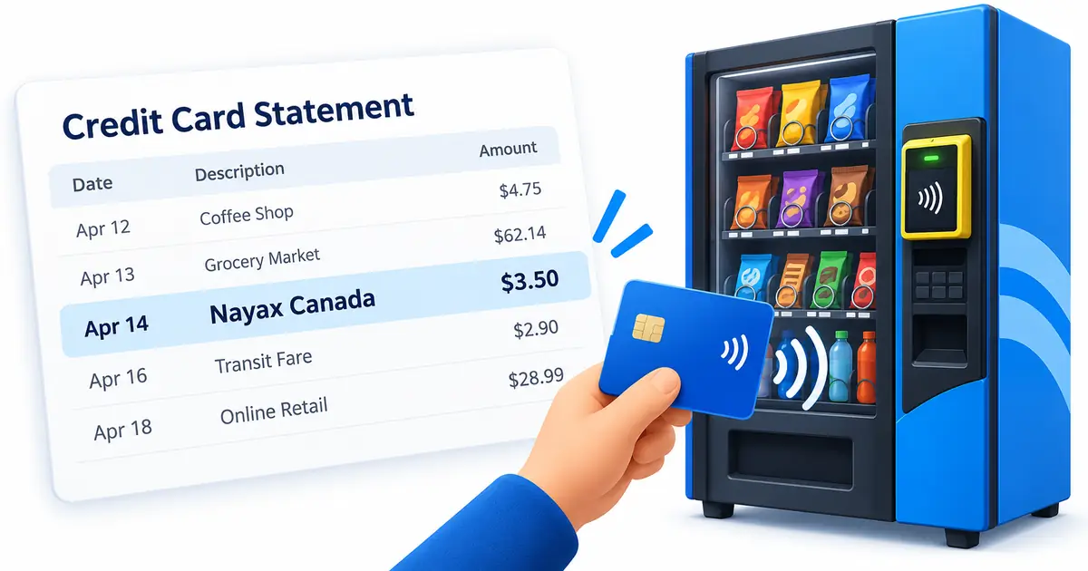 Nayax Canada card charge beside contactless vending machine payment